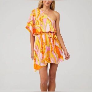 Show Me Your MuMu One Shoulder Dress in Pink and Orange